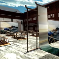 Traditional Chinese Restaurant Interior With Wooden Tables Chairs And Decorative Items