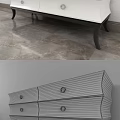 Elegant White TV Stand With Drawers Metal Knobs And Black Legs 3d model