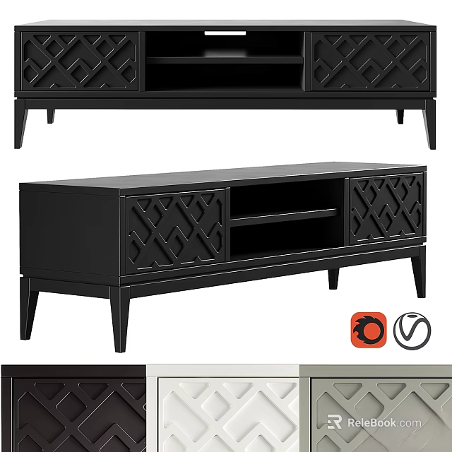 Black Modern Dresser With Geometric Carved Drawers High Legs And Color Options 3d model 