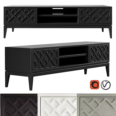 Black Modern Dresser With Geometric Carved Drawers High Legs And Color Options 3d model