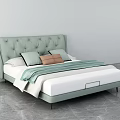 Modern Double Bed With Tufted Light Green Headboard And Decorative Pillows 3d model
