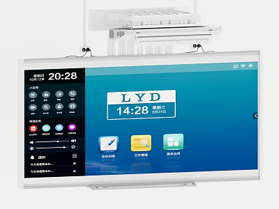Smart TV Screen Displaying LYD Time with Calendar Paintbrush and Folder Interactive Icons 3d model