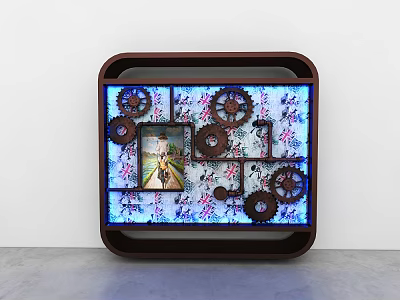 Artistic Decorative Frame With Gears Blue Lighting And Central 3d model
