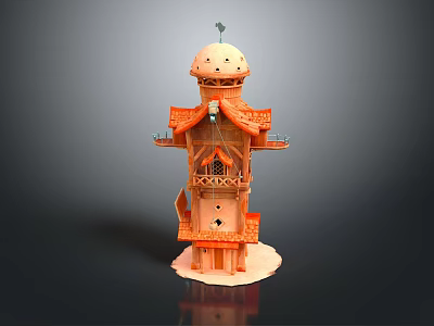Traditional Tower Structure With Multi Level Design Dome Roof Ornate Balconies And Windows 3d model