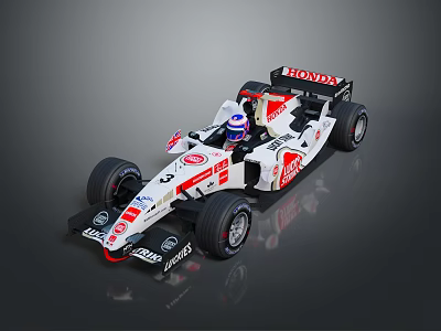Honda F1 Racing Car With White Red Body And Sponsor Logos 3d model