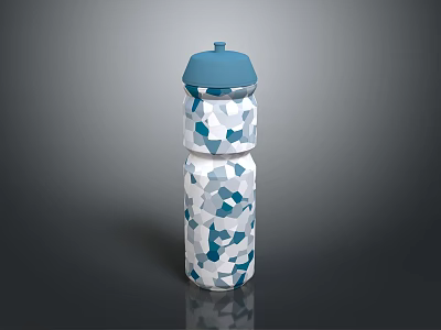 Stylish Water Bottle With Blue Lid And White Blue Geometric Pattern Design 3d model