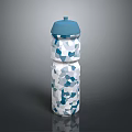 Stylish Water Bottle With Blue Lid And White Blue Geometric Pattern Design 3d model