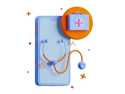Smart Machine With Smartphone Stethoscope And First Aid Kit For Health Monitoring 3d model