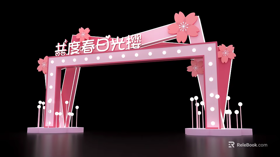 Spring Event Gateway with Pink Cherry Blossom Decor and Spring Theme Design 3d model