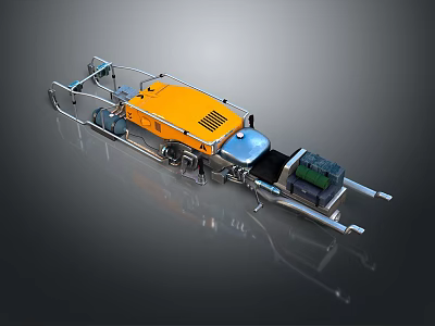 Detailed Automotive Parts With Yellow Casing And Blue Mechanical Components 3d model