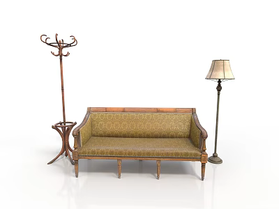 Single Sofa in Classic Design with Wooden Frame Coat Rack and Floor Lamp 3d model