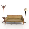 Single Sofa in Classic Design with Wooden Frame Coat Rack and Floor Lamp