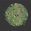 Vibrant Circular Grassy Area With Colorful Flowers And Standing Figure