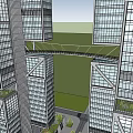 Modern High Rise Office Building With Glass Curtain Walls Connected Towers And Landscaped Areas