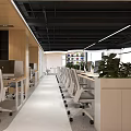Public Office Space For Paper Butler With Modern Design Office Desks Chairs And Green Plants
