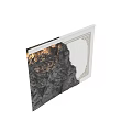 White Background Wall with Golden Carved Border and Black Rock Texture Chipping Revealing Behind