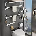 Modern Bathroom Accessories With Wall Mounted Metal Towel Racks Shelves Hooks And Toiletries