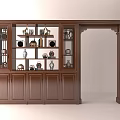 Chinese Style Wooden Display Cabinet With Multiple Shelves And Decorative Ceramic Items