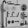 Modern Bathroom Faucet With Shower Head Control Knobs And Metal Fixtures 3d model
