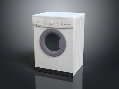White Front Load Washing Machine With Round Door And Control Panel 3d model