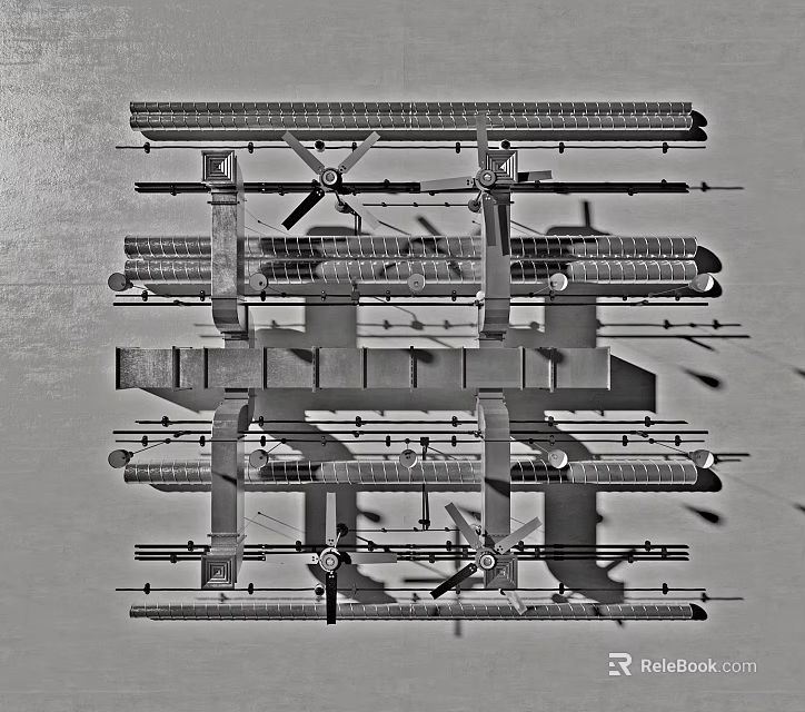 Mechanical Pipeline System Structure With Multiple Layers And Support Frames 3d model 
