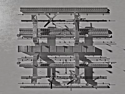 Mechanical Pipeline System Structure With Multiple Layers And Support Frames 3d model