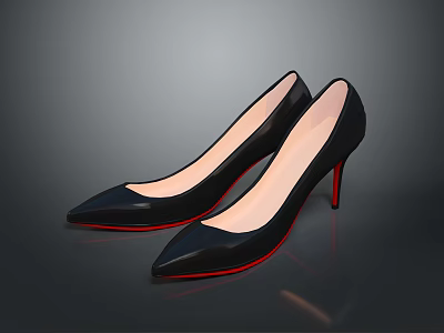 Stylish Black High Heels With Pointed Toe And Red Heels For Women 3d model