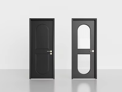 Modern Black Swing Doors Featuring Solid Wood And Arched Glass Panels 3d model