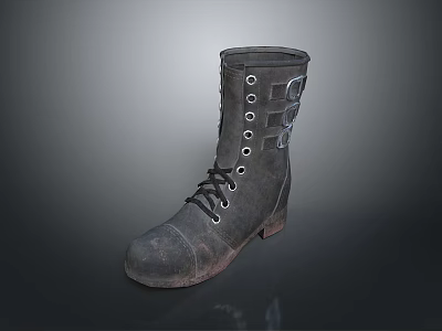 Black Military Style Boots With Laces Metal Buckles Thick Sole And Sturdy Daily Wear Design 3d model