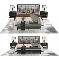 Modern Double Bed With Bedside Tables Table Lamps Bench And Decorative Pillows 3d model