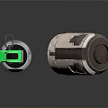 Two Mechanical Devices With Green Accents And Silver Textured Bodies