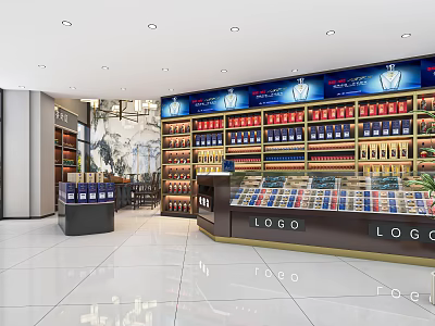 Modern Liquor and Tobacco Store Interior With Shelves Display Counters And Products 3d model