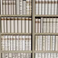Stylish Bookcase With Multiple Shelves Neatly Arranged Books Neutral Tones And Textured Covers