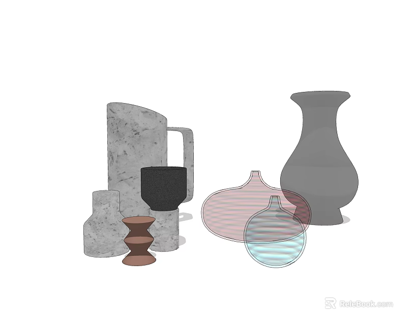 Artistic Ceramic Vessels With Various Shapes Vase Pitcher Cup And Textured Designs 3d model