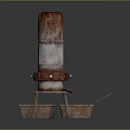 Old Red And Silver Multi Layer Structure With Metal Stand Black Container And Rusty Surface 3d model