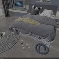 Cozy Kids Bed In Bedroom With Gray Bedding Desk Nightstand Toys And Rug