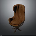 Modern Brown Scalloped Back Chair With Upholstered Seat And Metal Legs Design