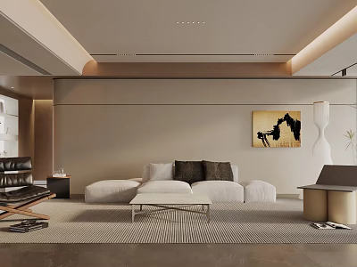 Modern Minimalist Living Room Interior With Beige Sofa Coffee Table And Abstract Painting 3d model