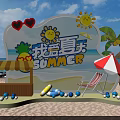 Vibrant Summer Beach Scene With Sun Palm Tree Umbrella Kiosk And Colorful Balls