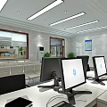 Modern Service Hall Interior With Service Counter Office Equipment And Seats