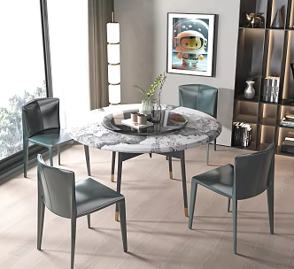 Modern Round Dining Table Rock Plate Dining Table Chair 3d model
