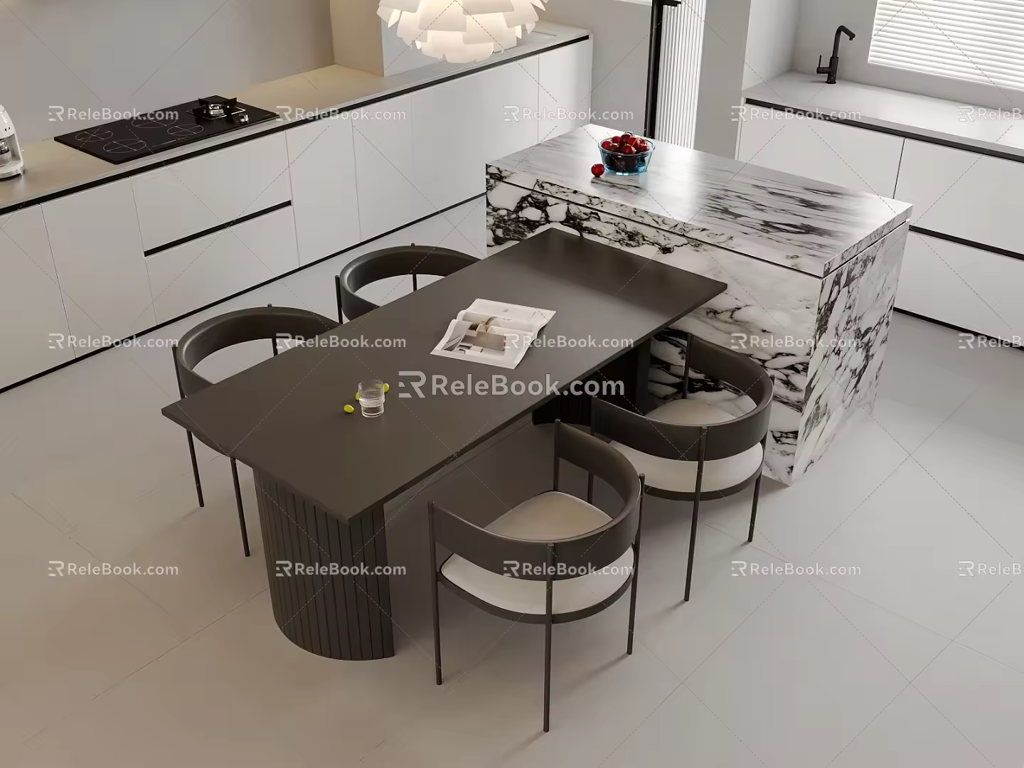 Modern Island Table and Chair Table for Four 3d model