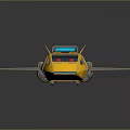 Detailed Yellow Cosmic Spacecraft With Blue Windows And Checkered Wings Design