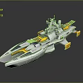 Sci Fi Warship Model With Futuristic Gray Yellow Design Turrets And Antennas
