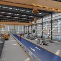 Industrial Building Components In Factory Interior With Steel Structure Overhead Crane And Safety Railings
