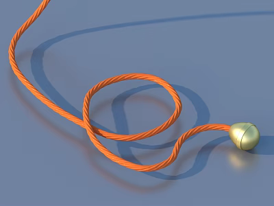 Coiled Orange Decorative Rope With Gold Ball At End On Blue Surface 3d model