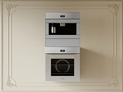 Modern Built In Kitchen Appliances With Oven Coffee Machine And Decorative Frame 3d model