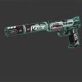 Stylish Red And Black Tactical Gun With Modern Graphic Patterns And Sleek Design On Barrel Grip