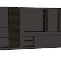 Modern File Cabinet With LED Lighting Dark Striped Panels Gray Storage And Multiple Shelves