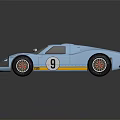Light Blue Vintage Race Car With Yellow Stripes Number 9 And Red Wheels